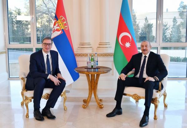 President Ilham Aliyev holds one-on-one meeting with President of Serbia Aleksandar Vucic (PHOTO)