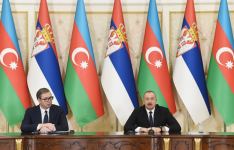 Azerbaijani, Serbian presidents make press statements (PHOTO)