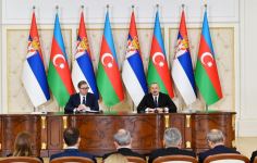 Azerbaijani, Serbian presidents make press statements (PHOTO)