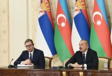 Azerbaijani, Serbian presidents make press statements (PHOTO)