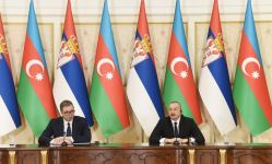 Azerbaijani, Serbian presidents make press statements (PHOTO)