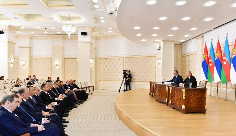 Azerbaijani, Serbian presidents make press statements (PHOTO)