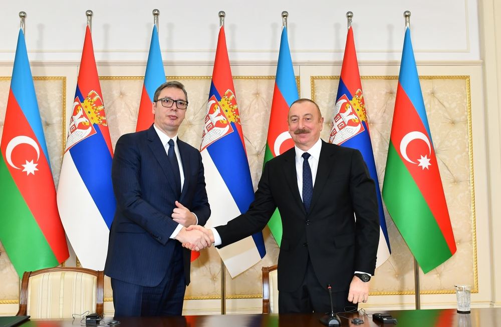 Azerbaijani, Serbian presidents make press statements (PHOTO)