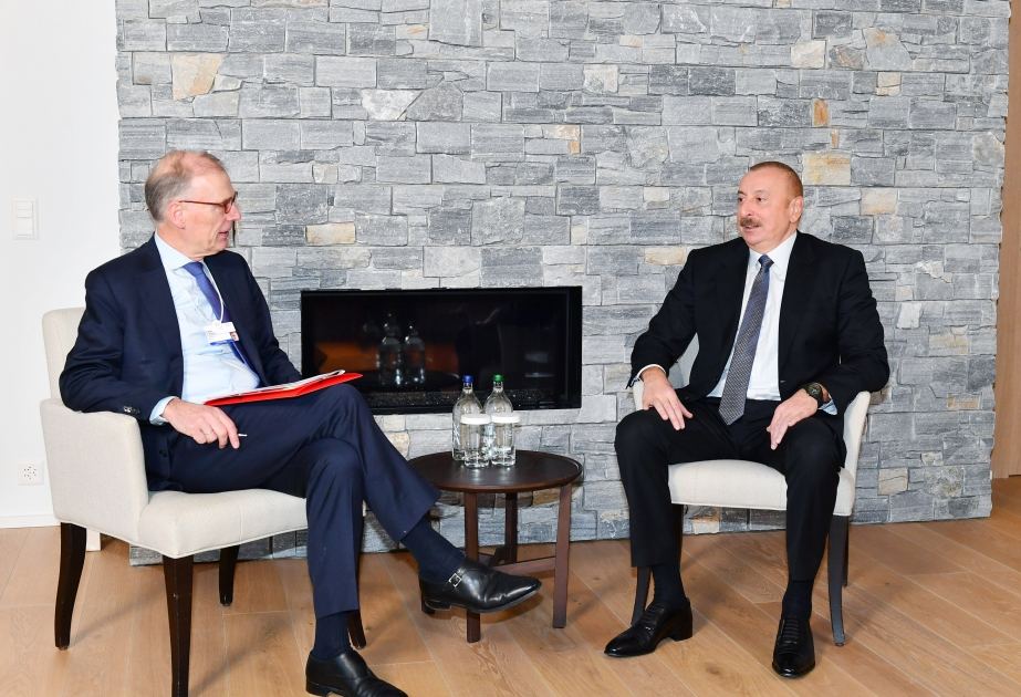 President Ilham Aliyev meets with president and CEO of Carlsberg Group in Davos (VIDEO)