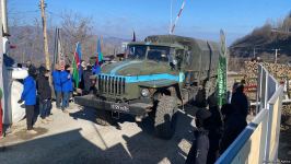 Supply vehicles of Russian peacekeepers pass along Azerbaijan's Lachin-Khankendi road (PHOTO)