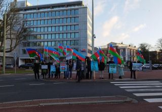 Azerbaijani diaspora activists gather in front of Peace Palace in The Hague (PHOTO)