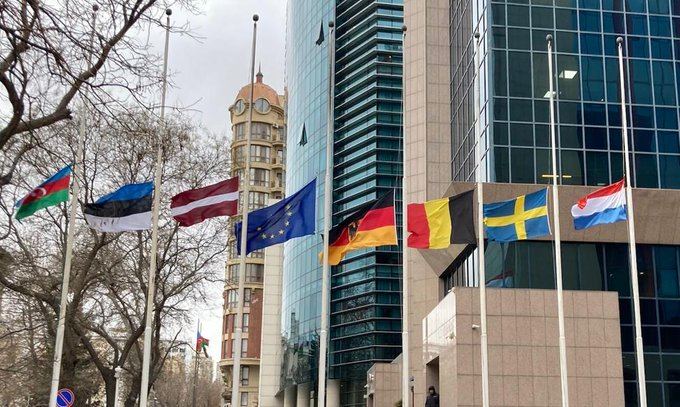 European embassies in Azerbaijan lower flags to half-mast in support of Türkiye