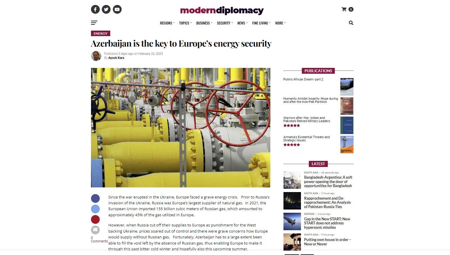 Azərbaycan Avropanın enerji təhlükəsizliyinin açarıdır - İsrailli sabiq nazir