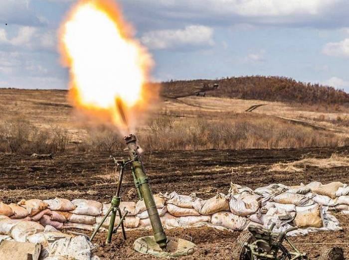 Armenian armed forces shelling positions of Azerbaijani Army with mortars