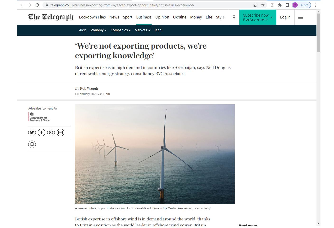 Ветряных ресурсов Каспия достаточно для экспорта "зеленой" энергии из Азербайджана - The Telegraph