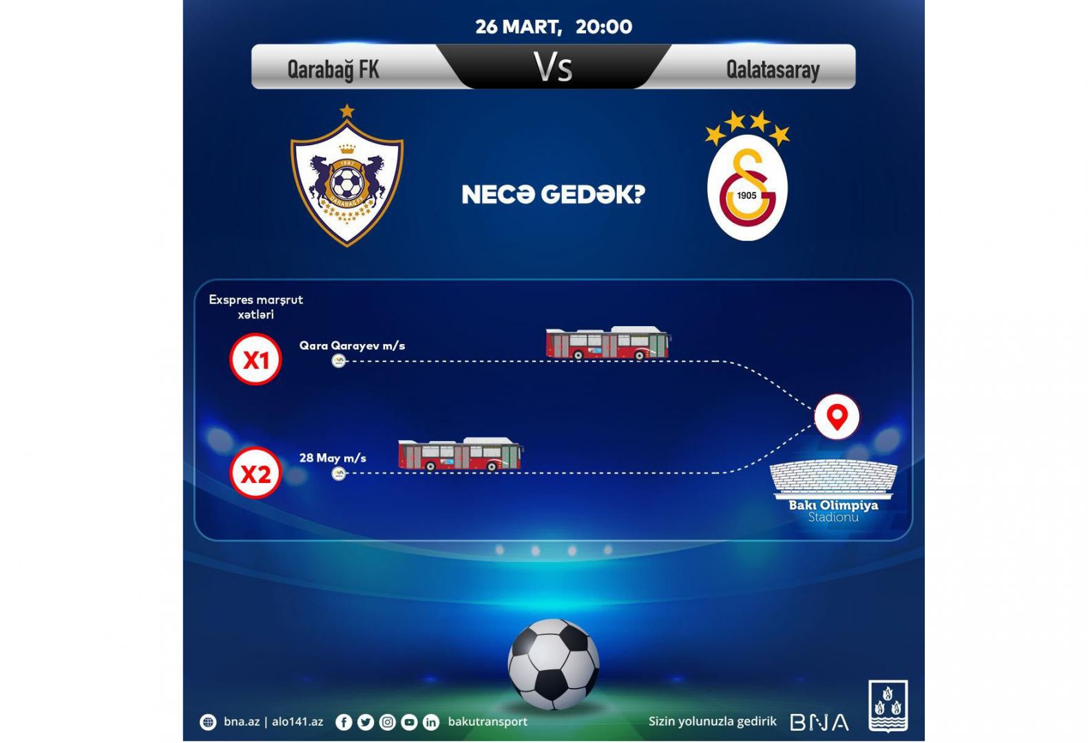 BTA to organize express routes to carry fans to Qarabag-Galatasaray friendly match