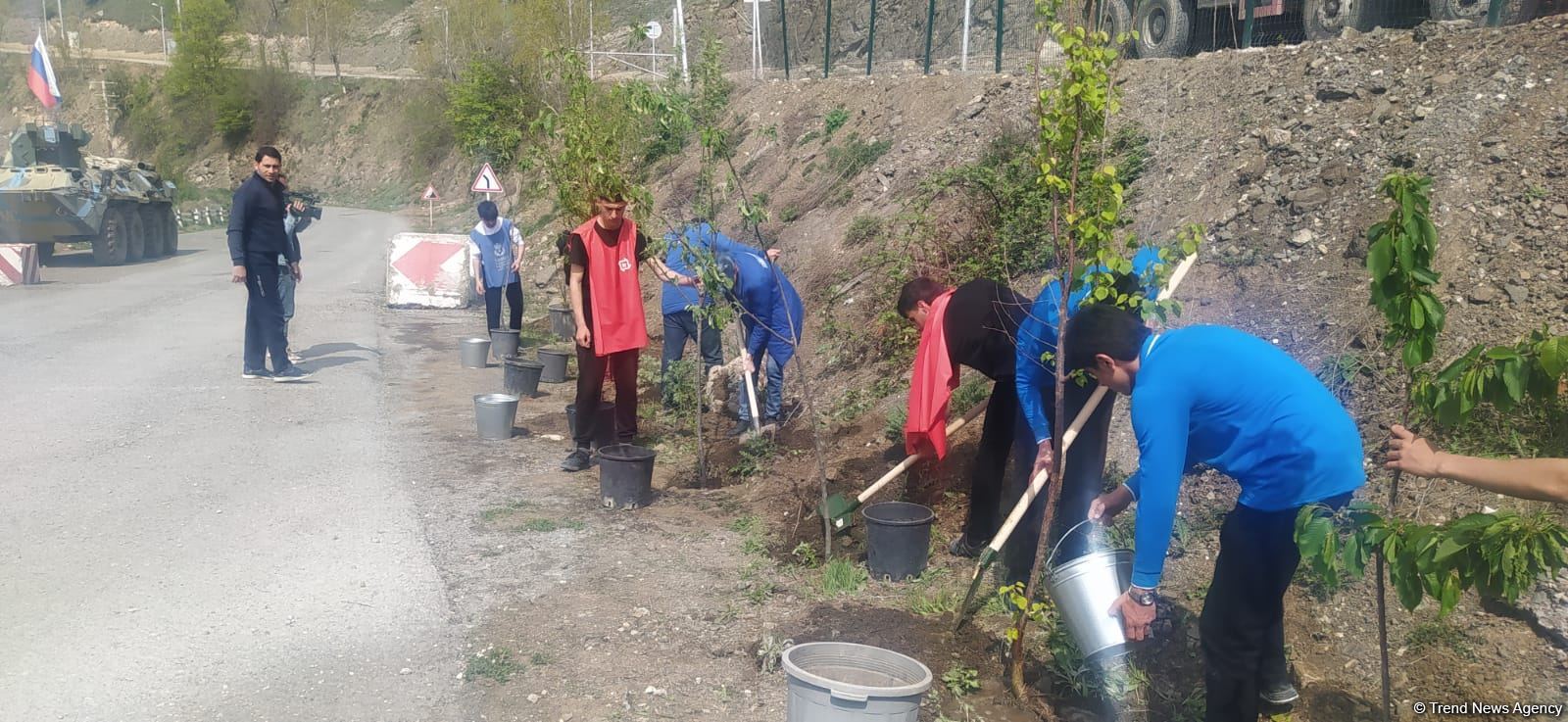 Azerbaijani eco-activists plant trees in temporarily suspended peaceful protest area on Lachin-Khankendi road (PHOTO)