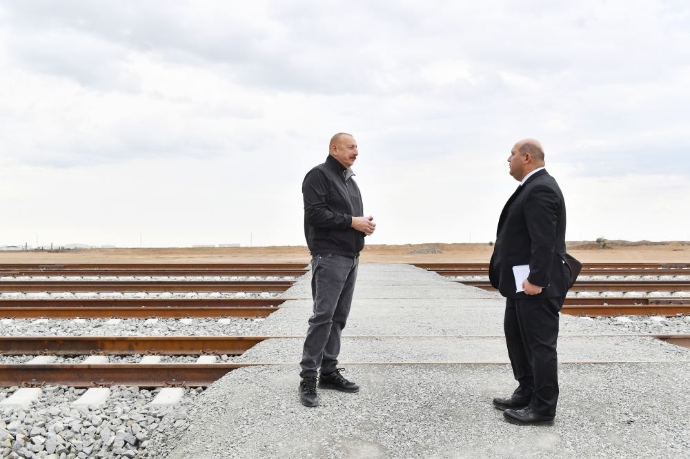 President Ilham Aliyev views progress of construction of Barda-Aghdam railway line (PHOTO/VIDEO)