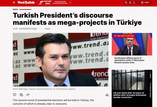 Статья заместителя директора АМИ Trend Руфиза Хафизоглу опубликована в турецких медиа