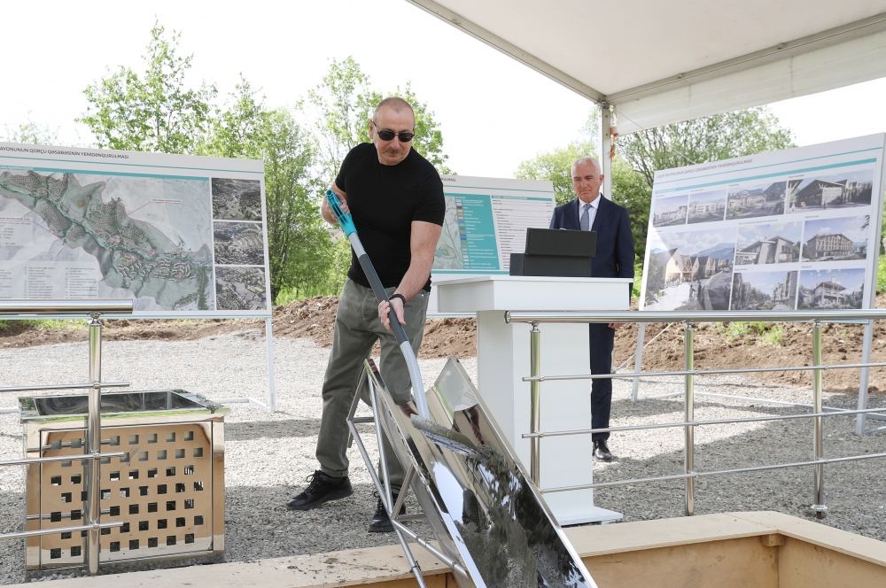 President Ilham Aliyev lays foundation for Gorchu settlement in Lachin district (PHOTO/VIDEO)