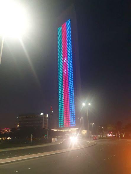 Azerbaijani flag projected on building of UAE National Oil Company (PHOTO)