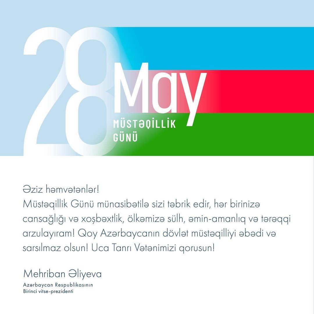 First VP Mehriban Aliyeva shares post on occasion of Independence Day (PHOTO)