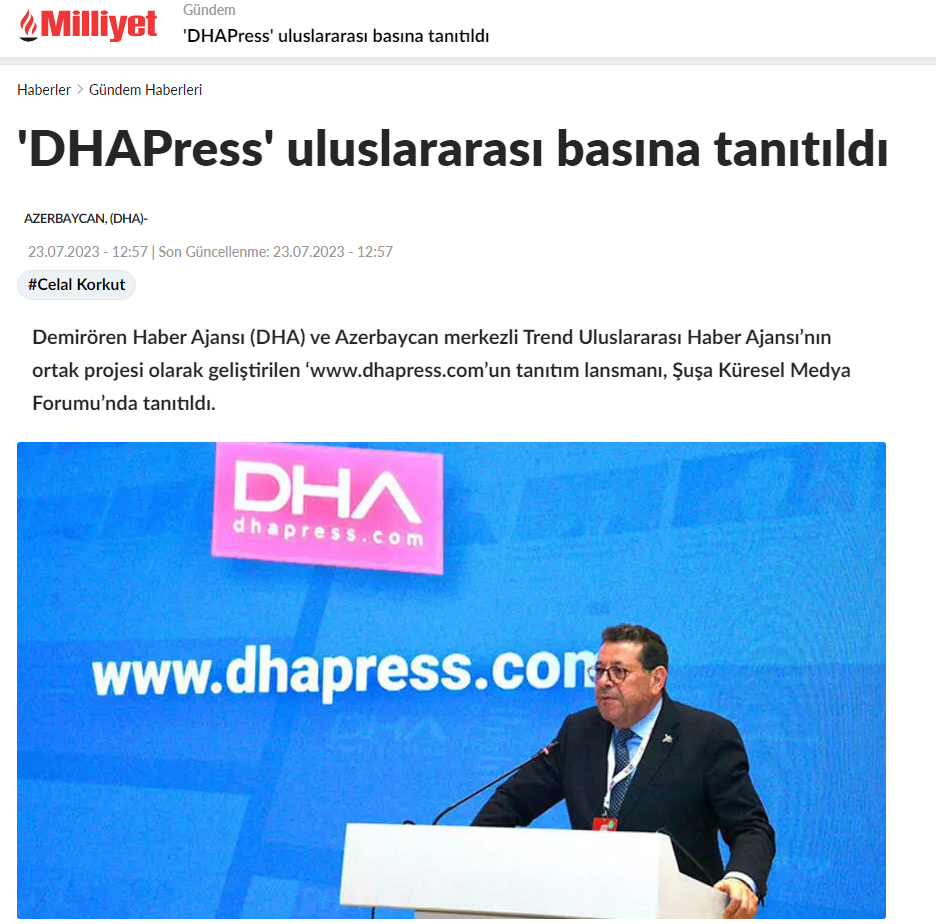 Trend və DHA-nın birgə layihəsi olan "dhapress.com"un təqdimatına Türkiyənin nüfuzlu media qurumları geniş yer ayırıb (FOTO/VİDEO)
