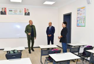 Президент Ильхам Алиев и Первая леди Мехрибан Алиева приняли участие в открытии после капитального ремонта полной средней школы номер 2 в Лачине (ФОТО)