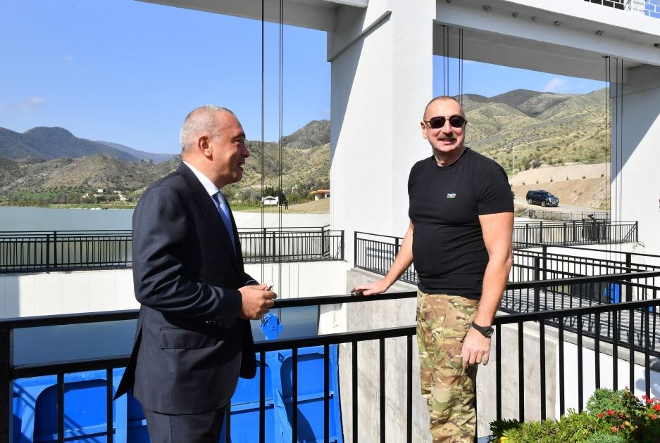 President Ilham Aliyev participates in ceremony to commission Sugovushan reservoir after its repair and renovation in Tartar district (PHOTO/VIDEO)