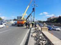 Начато восстановление разрушенной в результате аварии стены на проспекте Гейдара Алиева (ФОТО)