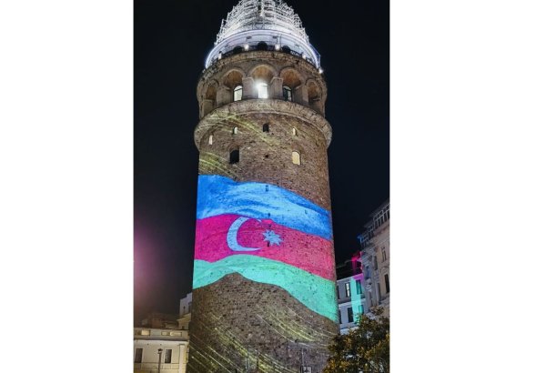 Galata Tower in Istanbul illuminated with colors of Azerbaijani flag (PHOTO/VIDEO)