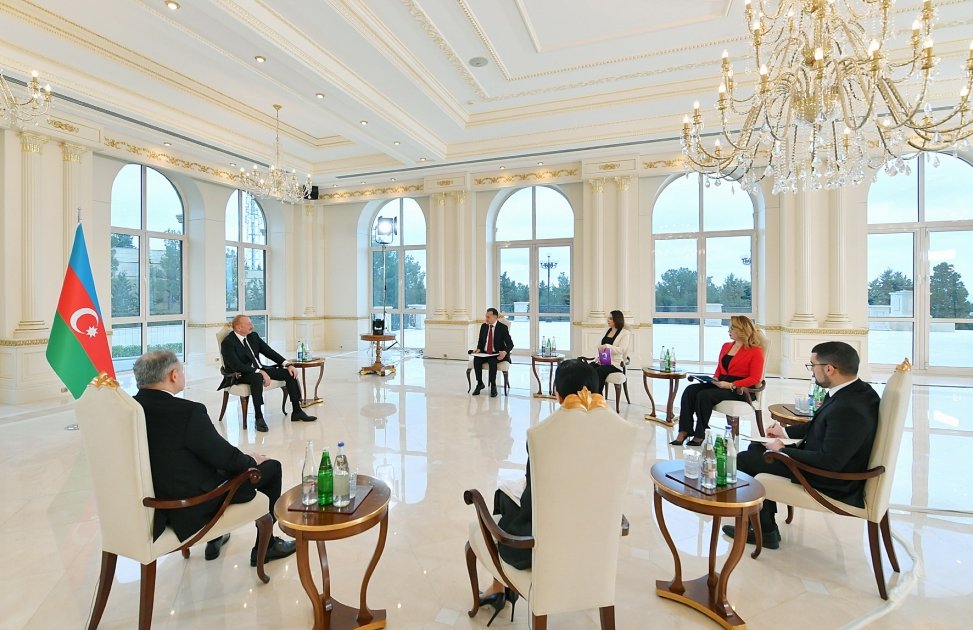 President Ilham Aliyev interviewed by local TV channels (PHOTO/VIDEO)