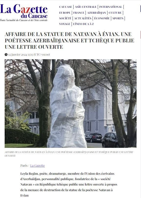 Во французской прессе опубликовано письмо Пражского общества "Натаван" к общественности Франции (ФОТО)