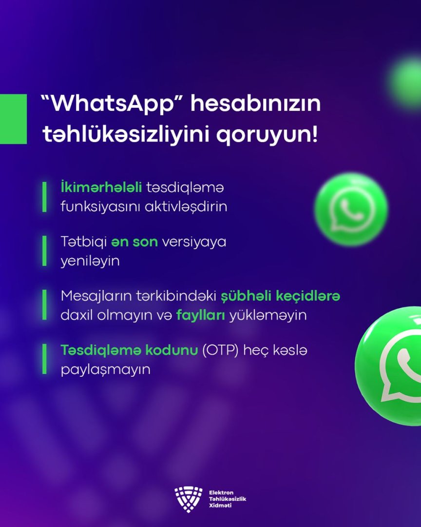 Служба электронной безопасности Азербайджана предупредила граждан в связи со взломом аккаунтов в Whatsapp