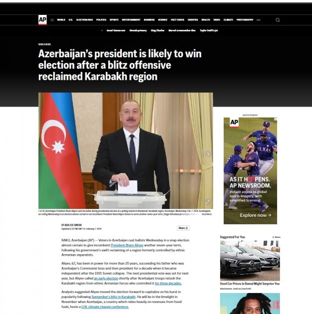Мировые СМИ пишут о выборах в Азербайджане и победе Президента Ильхама Алиева (ФОТО)