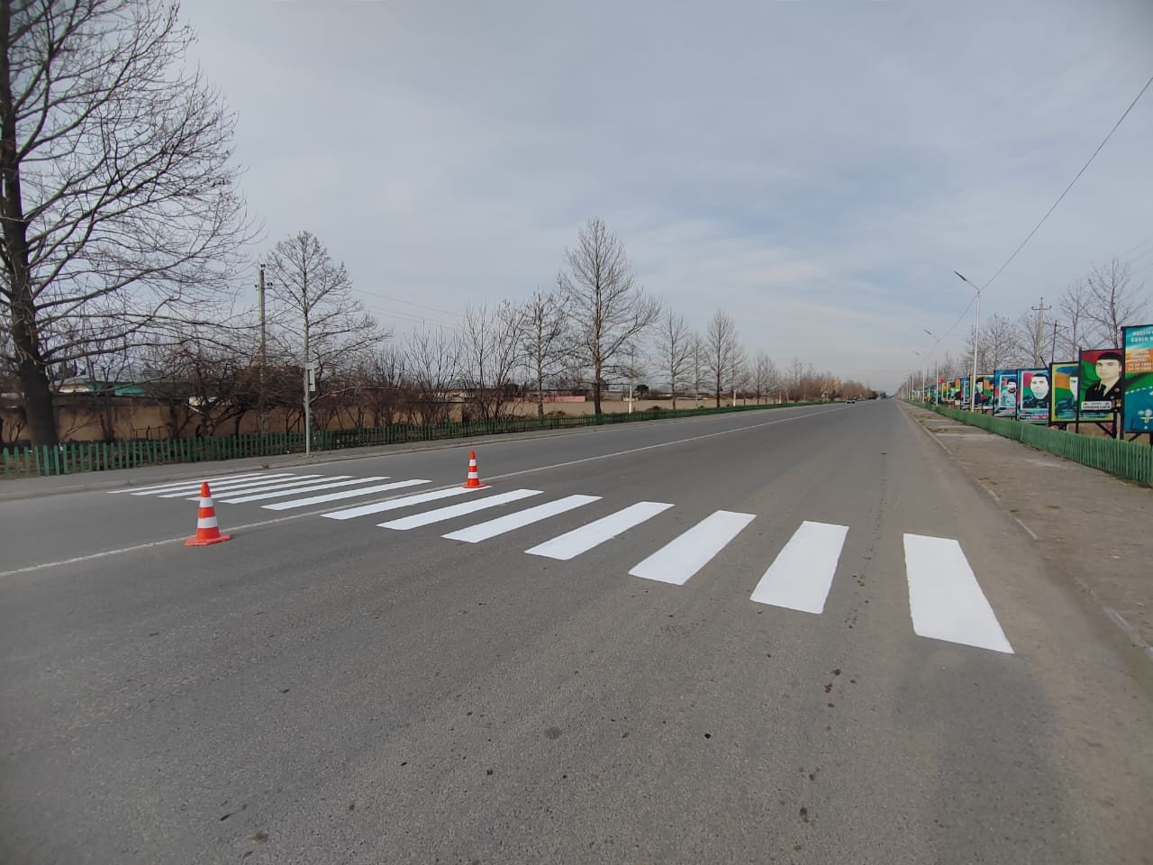 В Агдамском поселке Гузанлы начерчены новые пешеходные переходы (ФОТО)
