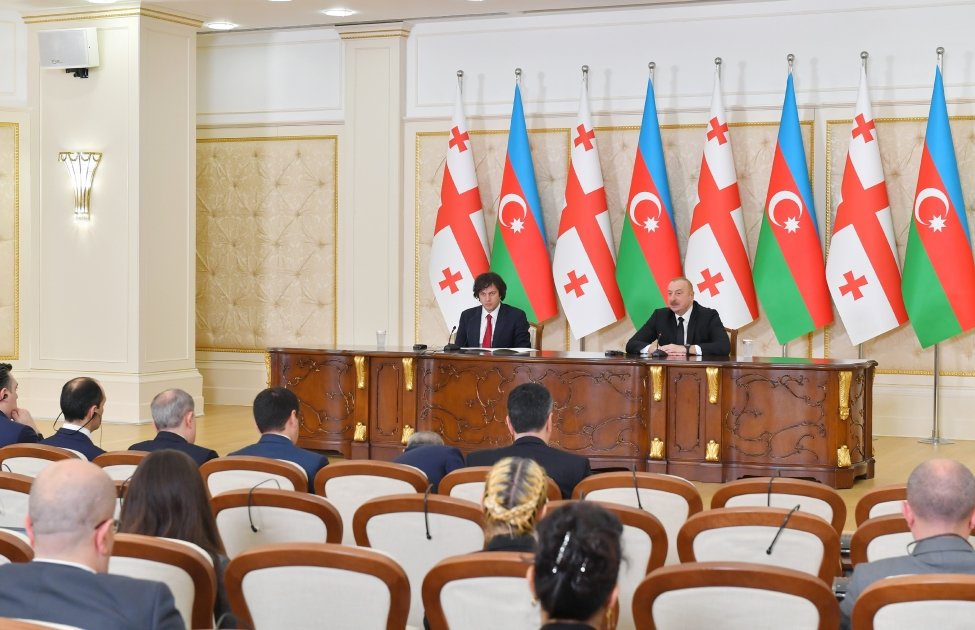 President Ilham Aliyev, PM Irakli Kobakhidze make press statements (PHOTO/VIDEO)