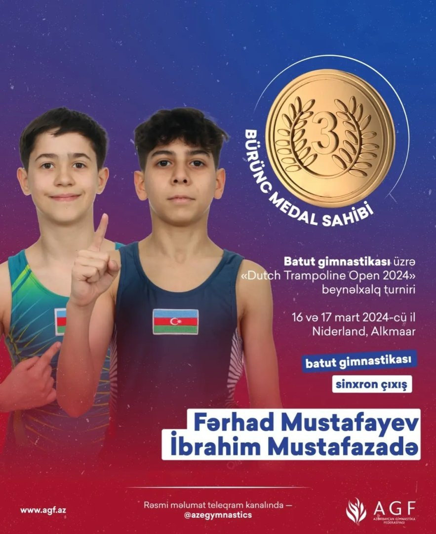 Азербайджанские гимнасты завоевали медали на Международном турнире по прыжкам на батуте в Нидерландах (ФОТО)