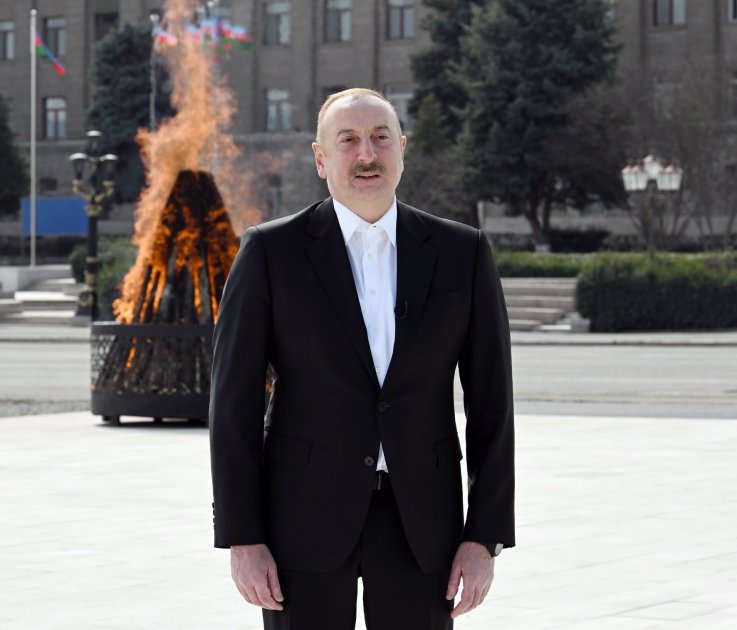 President Ilham Aliyev lit Novruz bonfire in Khankendi, congratulated Azerbaijani people on occasion of holiday (PHOTO/VIDEO)