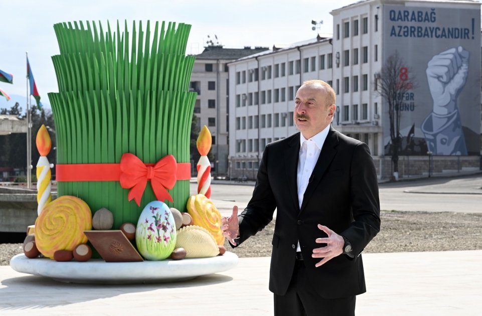 President Ilham Aliyev lit Novruz bonfire in Khankendi, congratulated Azerbaijani people on occasion of holiday (PHOTO/VIDEO)