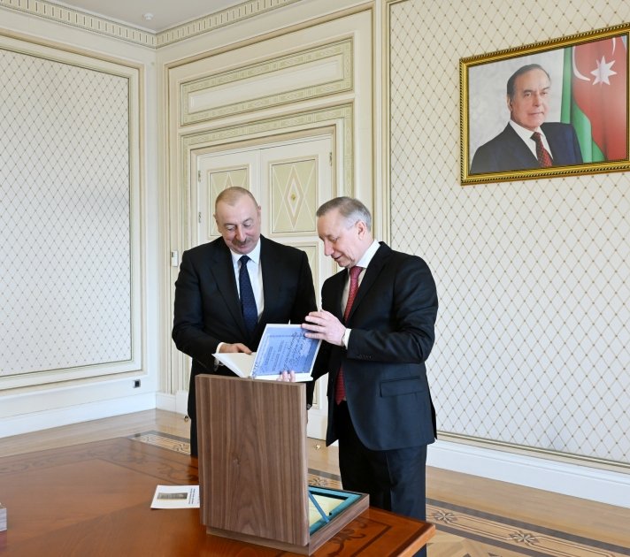 Президент Ильхам Алиев принял губернатора города Санкт-Петербург России (ВИДЕО/ФОТО)