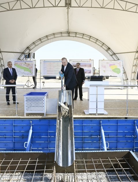 President Ilham Aliyev lays foundation stone for Shirvan irrigation canal in Hajigabul district (PHOTO/VIDEO)