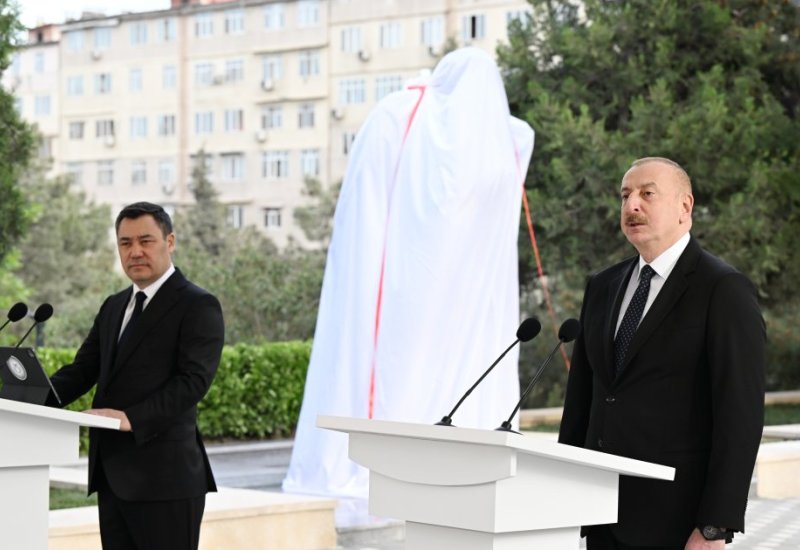 President Ilham Aliyev, President Sadyr Zhaparov attend unveiling ceremony of monument to Chingiz Aitmatov in Baku