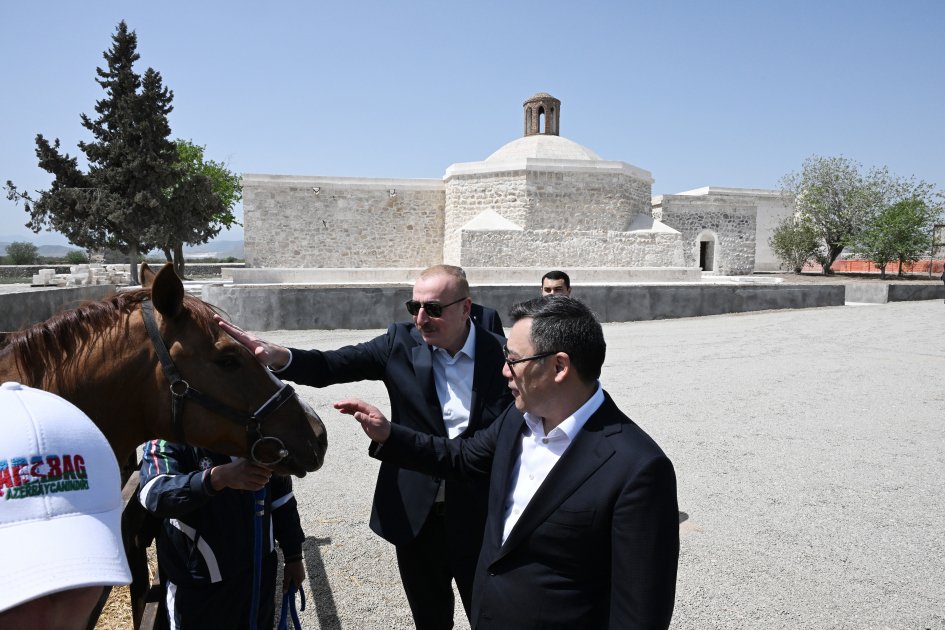 President Ilham Aliyev presents Karabakh horse to President Sadyr Zhaparov (PHOTO)