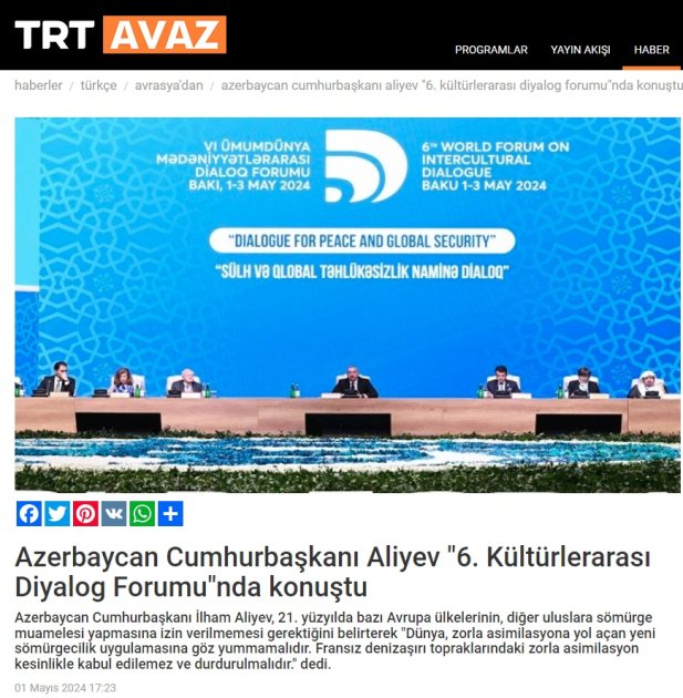 Türkiyə mediası Prezident İlham Əliyevin Mədəniyyətlərarası Dialoq Forumunun açılış mərasimindəki açıqlamalarına geniş yer verib (FOTO)