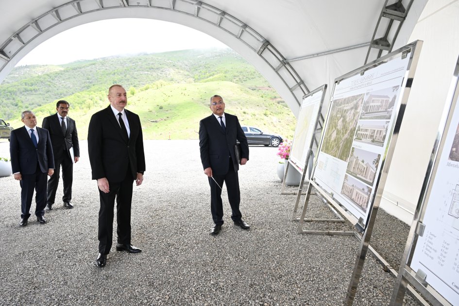 President Ilham Aliyev lays foundation stone for Turshsu settlement in Shusha district (PHOTO)