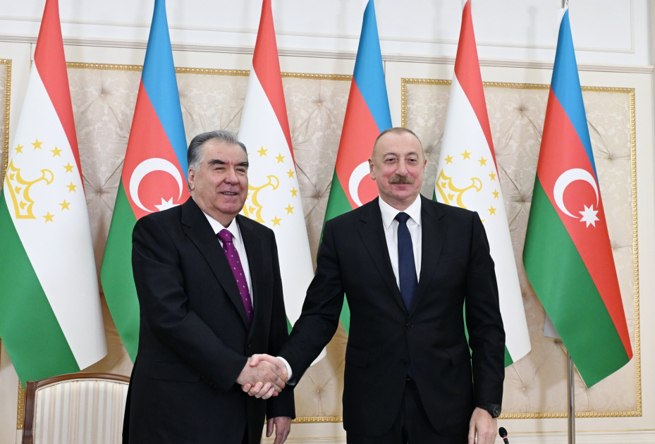 President Ilham Aliyev, President Emomali Rahmon make press statements (PHOTO/VIDEO)