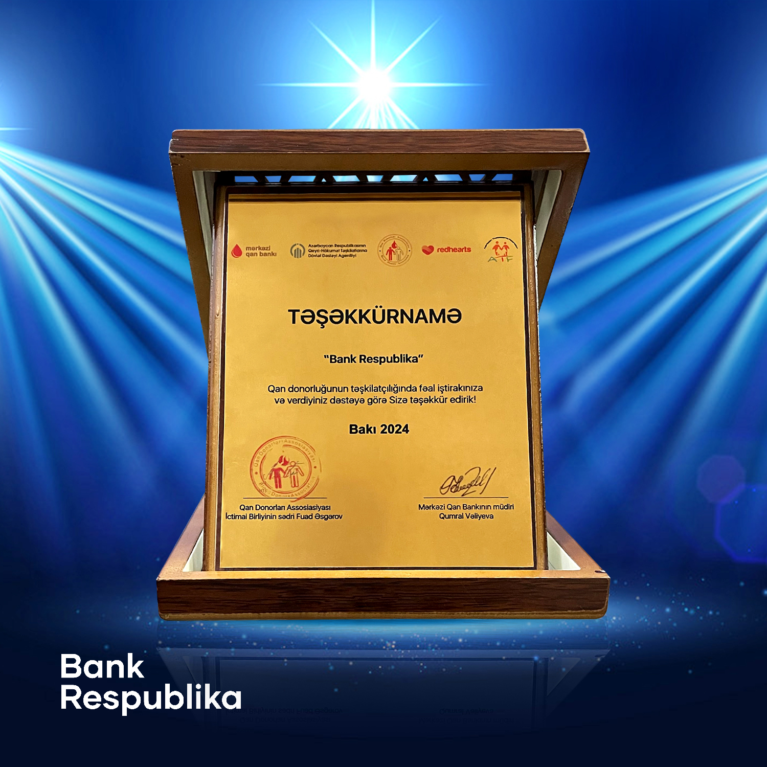 Bank Respublika awarded for active participation in blood donation (PHOTO)