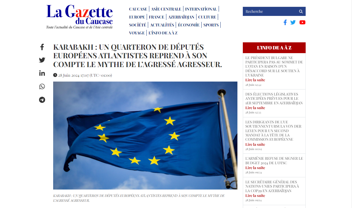 "La Gazette du Caucase" Avropa Parlamentindəki qərəzliliyi tənqid edib: milliyyətçi deputatlar Azərbaycanın ünvanına əsassız iddialar irəli sürürlər