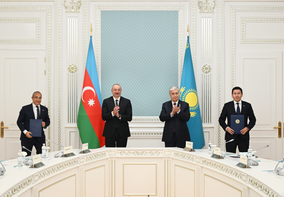 Состоялась церемония обмена Договором акционеров между Азербайджаном и Казахстаном с участием Президента Ильхама Алиева и Президента Касым-Жомарта Токаева (ФОТО)