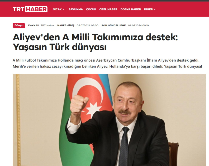 Турецкие СМИ широко осветили публикацию Президента Ильхама Алиева по Евро-2024 (ФОТО)