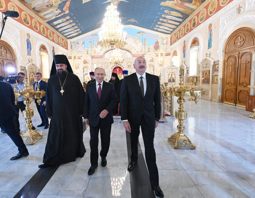 Azərbaycan və Rusiya prezidentləri Müqəddəs Mürdaşıyan Zənənlər Kafedralında olublar (FOTO/VİDEO)