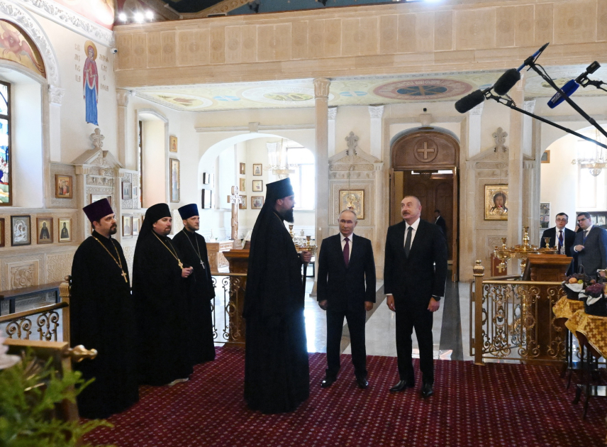 Azərbaycan və Rusiya prezidentləri Müqəddəs Mürdaşıyan Zənənlər Kafedralında olublar (FOTO/VİDEO)