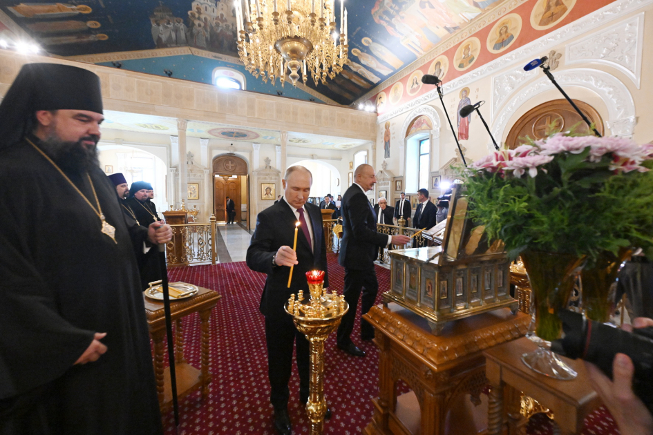 Azərbaycan və Rusiya prezidentləri Müqəddəs Mürdaşıyan Zənənlər Kafedralında olublar (FOTO/VİDEO)