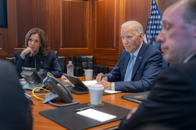 Biden, Harris meet national security team to address Iranian missile threat against Israel